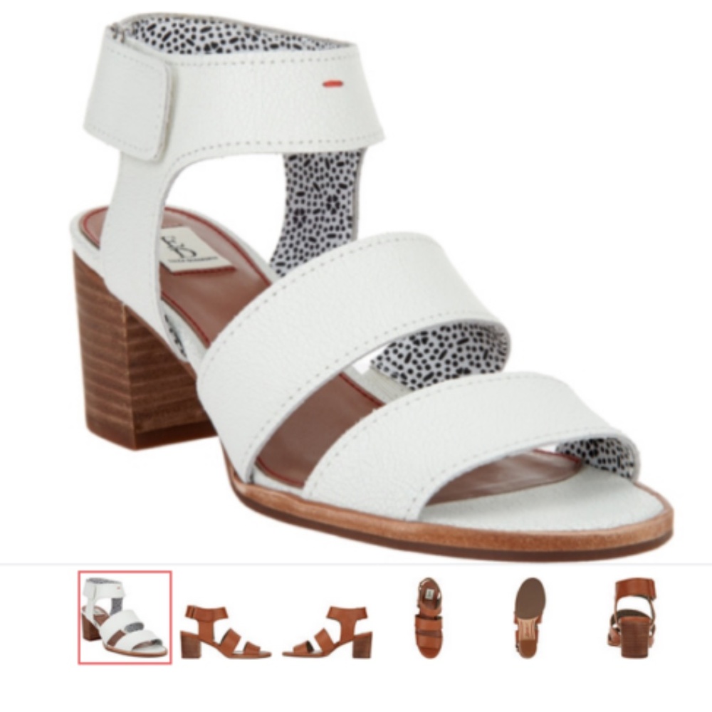 NEW ! Tahni Open Toe Sandals White Leather  block heel  velcro strap Shoes 9.5